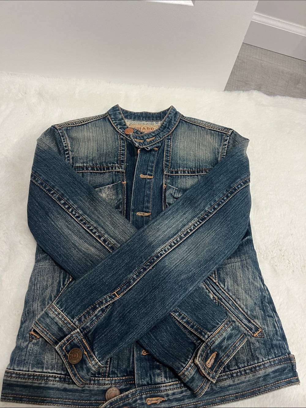 Phard Glowing Denim Jacket Distressed Blue Size S Vintage Wash